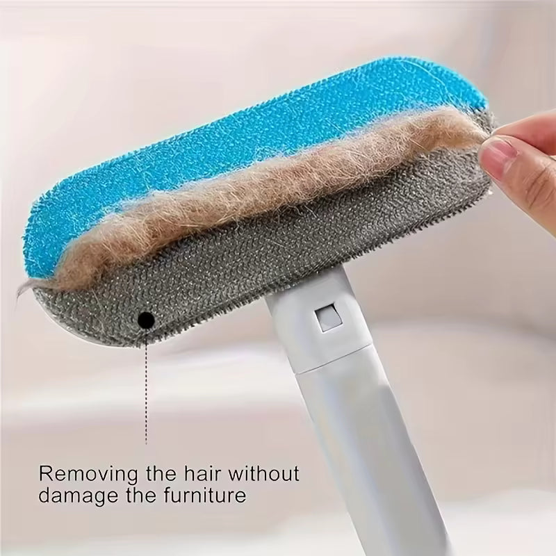 Dual-Action Washable Pet Hair Remover – Reusable Dog Fur Remover for Carpets/Sofas, Blue-Gray Bristles & Durable Grip