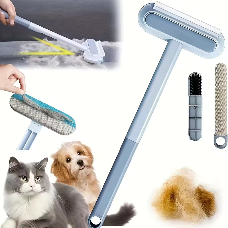 Dual-Action Washable Pet Hair Remover – Reusable Dog Fur Remover for Carpets/Sofas, Blue-Gray Bristles & Durable Grip