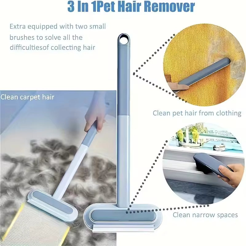 Dual-Action Washable Pet Hair Remover – Reusable Dog Fur Remover for Carpets/Sofas, Blue-Gray Bristles & Durable Grip