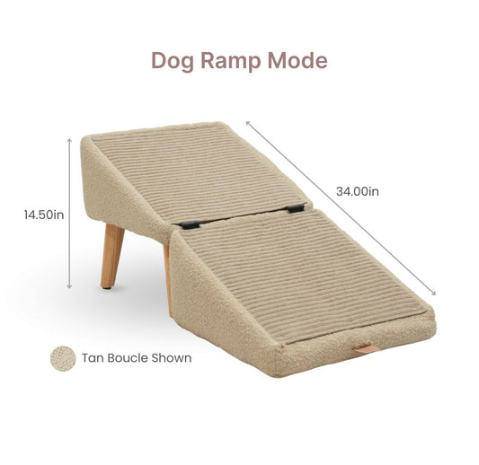 2-in-1 Wooden Dog Ramp & Step Stool for Home – Convertible Pet Stairs
